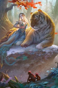 1440x2560 Fantasy Girl With Tiger