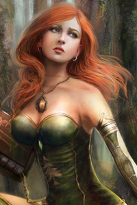 480x800 Fantasy Red Head Girl With Book