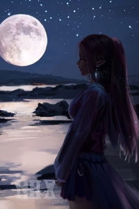 Fantasy Women Moon River (640x1136) Resolution Wallpaper