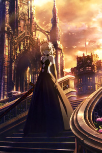 Fate Stay Night Anime Girl Walking Through Stairs (320x480) Resolution Wallpaper