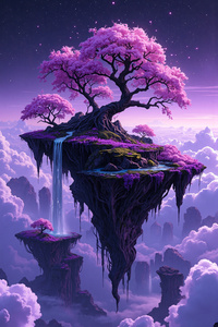 Floating Islands Cherry Blossom Trees (1125x2436) Resolution Wallpaper