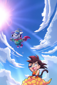 Fly High Goku X Akira Toriyama (1080x2280) Resolution Wallpaper