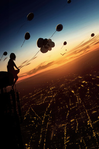 Fly With Balloons At Dusk (640x1136) Resolution Wallpaper