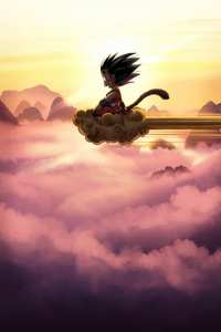 Flying Nimbus And Goku (1440x2560) Resolution Wallpaper