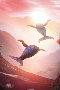Flying Whales 4k (640x1136) Resolution Wallpaper