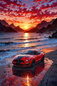 Ford Mustang Racing Into The Sunset (1280x2120) Resolution Wallpaper