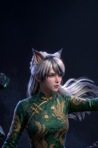 Fox Girl With Crossbow In Chinese Dress (1080x2160) Resolution Wallpaper