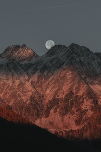 Full Moon Behind Mountain Dark Evening Late Sunset 5k