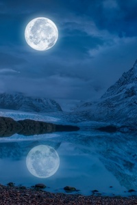 Full Moon Near Snowcap Mountain (480x854) Resolution Wallpaper