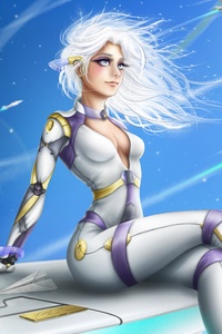 Future Rocket Plane Fantasy Anime Girl