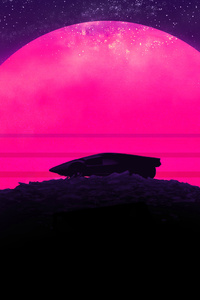 Future Sports Car Neon Sunset Background 4k
