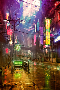 240x320 Futuristic City Cyberpunk Neon Street Digital Art 4k