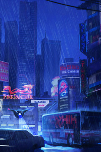 Futuristic City Dark Evening Rain 4k