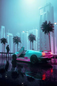 Futuristic Retro Drive Synthwave Car Expedition (360x640) Resolution Wallpaper