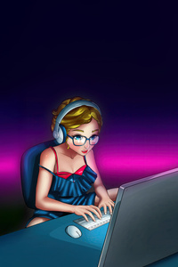Gaming Girl With Headphones (1440x2560) Resolution Wallpaper