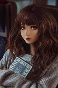 Geek Girl With Book 4k (640x960) Resolution Wallpaper