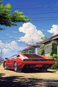 Ghibli Style Lamborghini Countach (640x1136) Resolution Wallpaper