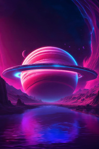 Giant Planet Scifi Synthwave 4k (1125x2436) Resolution Wallpaper