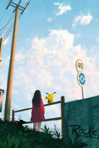 Girl And Pikachu Moment (1080x2160) Resolution Wallpaper