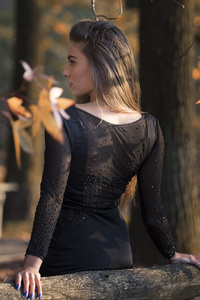 Girl Back View Dress Black (640x1136) Resolution Wallpaper