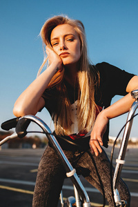 Girl Bicycle Jeans 4k (800x1280) Resolution Wallpaper