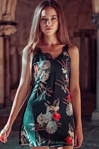 Girl Brunette Flower Dress 4k (240x320) Resolution Wallpaper