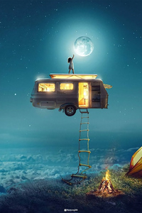 Girl Catching Moon Van (1080x1920) Resolution Wallpaper