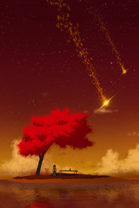 Girl Cherry Blossom Night 8k (1080x1920) Resolution Wallpaper