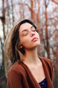 Girl Closed Eyes Hairs On Face 4k (360x640) Resolution Wallpaper