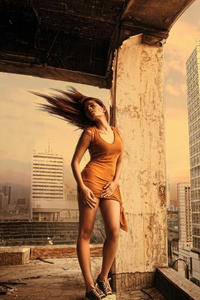 Girl Construction Side Hairs Flying 4k (360x640) Resolution Wallpaper