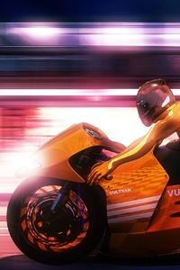 Girl Driving Yellow Futuristic Bike Artwork (720x1280) Resolution Wallpaper