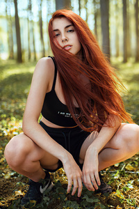 Girl Forest Redhead 4k (1280x2120) Resolution Wallpaper