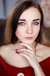 Girl Glowing Eyes Red Dress 5k (1080x2280) Resolution Wallpaper