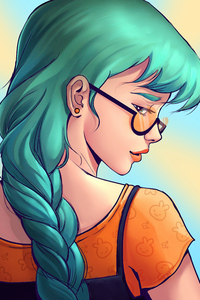 Girl Green Hairs Sun Glasses Illustration 5k (1125x2436) Resolution Wallpaper