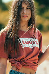 Girl Hair In Face Levis Tshirt 4k (1280x2120) Resolution Wallpaper