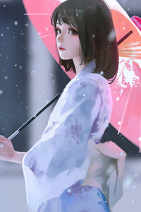 Girl Holding A Umbrella 4k (320x480) Resolution Wallpaper