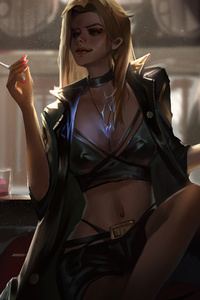 Girl In Bar Smoking (1080x2160) Resolution Wallpaper