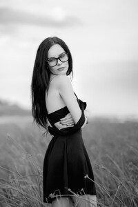 Girl In Black Dress Monochrome (640x1136) Resolution Wallpaper