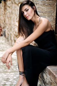 Girl In Black Dress On Streets Of Italy (480x854) Resolution Wallpaper