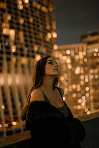 Girl In City Skyline At Night High Fashion Photoshoot 4k (540x960) Resolution Wallpaper