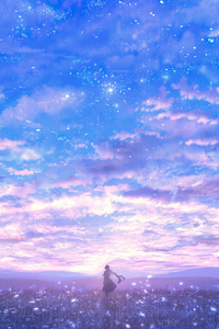Girl In Lavender Field Alone Clouds 4k (240x320) Resolution Wallpaper