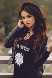 Girl In Leather Jacket Looking At Viewer (640x1136) Resolution Wallpaper