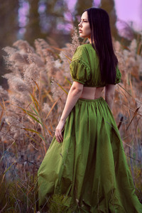 Girl In Nature Green Dress (1080x2160) Resolution Wallpaper