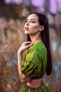 Girl In Nature Green Dress Portrait (640x960) Resolution Wallpaper