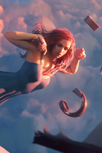 Girl In Sky Falling Headphones (1080x2160) Resolution Wallpaper