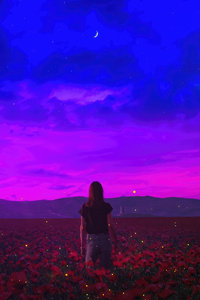 Girl In The Field (1080x1920) Resolution Wallpaper