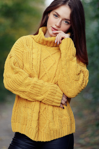 Girl In Yellow Sweater (320x568) Resolution Wallpaper