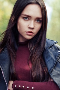 Girl Jacket Glance Brown Haired 4k (1440x2960) Resolution Wallpaper