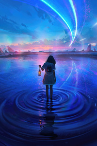 Girl Journey Through Stardust Waters (1080x2280) Resolution Wallpaper