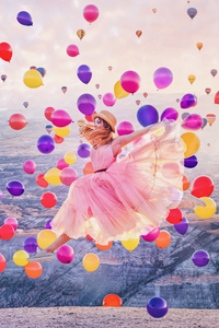 640x960 Girl Jumping Joy Balloons 4k